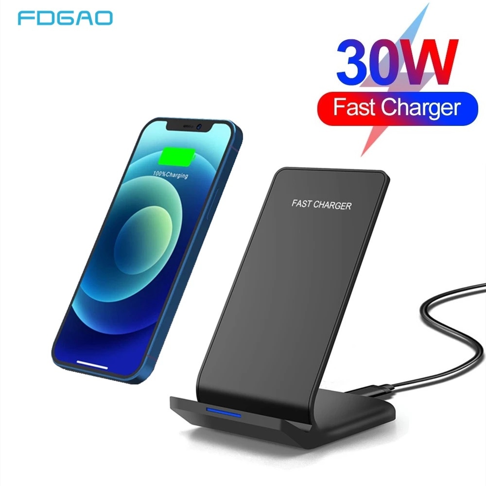 FDGAO Qi Drahtlose Ladegerät Stehen 30W Schnelle Ladung Halfter Für iPhone 12 11 XS XR X 8 Samsung S9 s10 S20 schnell aufladen Dock Bahnhof
