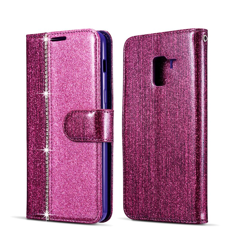 Bling Diamond Flip Case For Samsung Galaxy A8 A7 A750 A6 A3 A5 A520 A320 Leather Wallet Book Glitter Cover Case: For Samsung A7 2018 / Purple