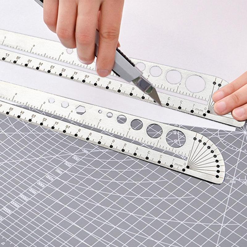 Multifunctional Stainless Steel Tool Scale Office Angle Protractor Straightedge Measuring Tool Gauge Protractor Hexagon