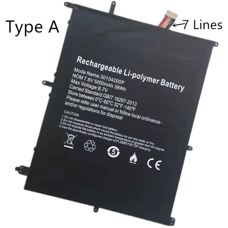 Batería 30154200P para portátil Teclast F6 Plus,F7 Pro,Ezbook X4,E17 MT133,TH133K,TH140A,AK14,N14W,NB131,NB132,NV-2874180-2S,A146: Type A-7 Lines