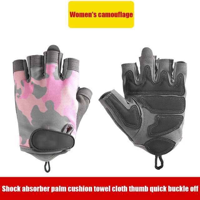 1 Pair Fitness Gym Camouflage Gloves Women Man Weightlifting Outdoor Palm Protection: Pink / S