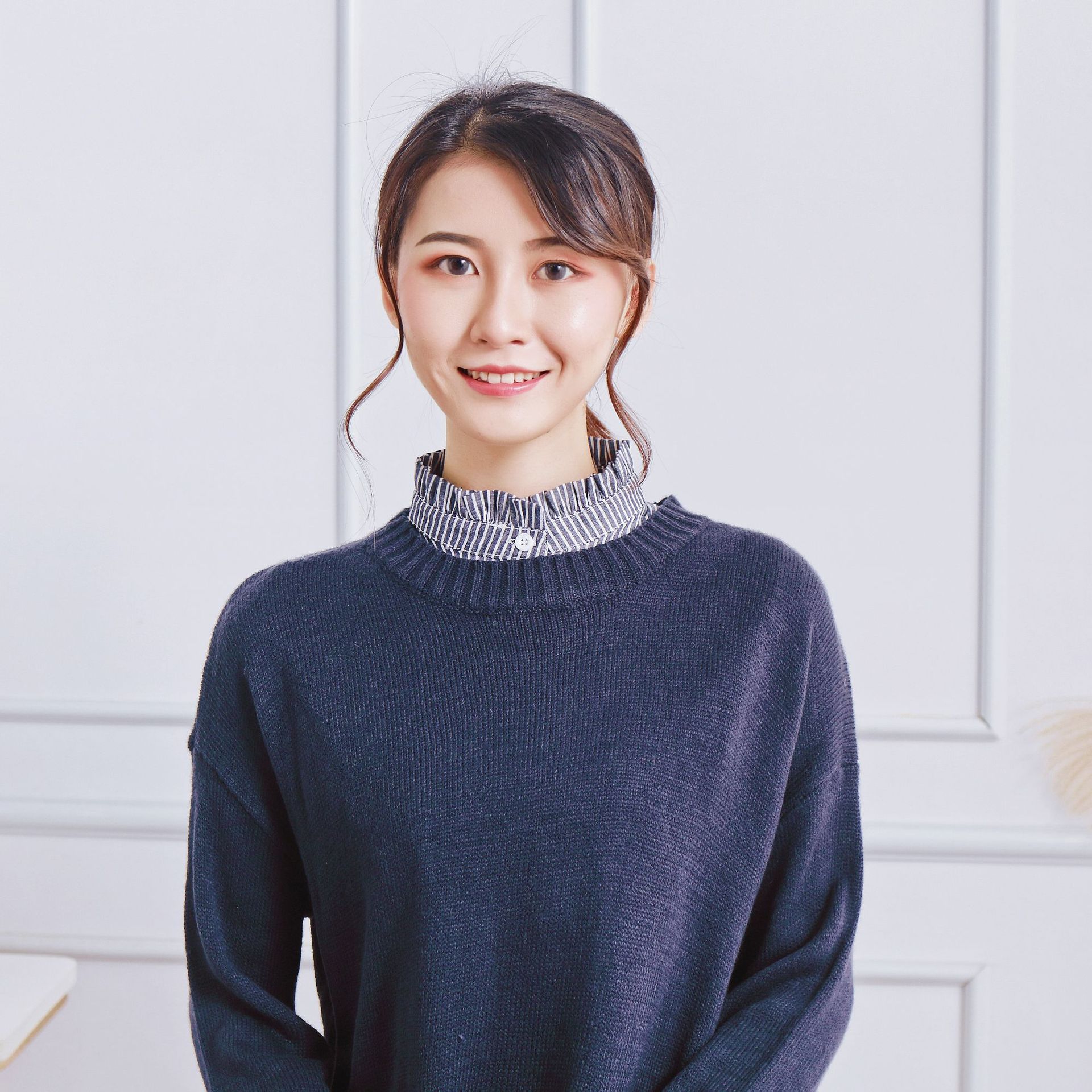 Linbaiway Blauwe Strepen Afneembare Stand Nep Kraag Voor Vrouwen Button Down Valse Kraag Vrouwelijke Verwijderbare Half Shirt Blouse Decor