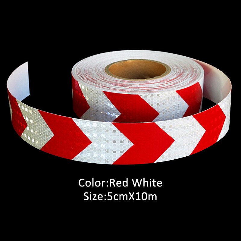 5cmx10m Reflective Warning Tape Self Adhesive Sticker with Red/White Yellow/Red Yellow/Black Blue/White Arrow Printing for Car: Red White
