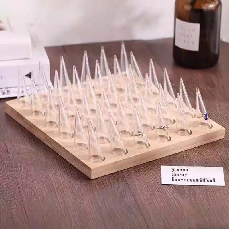 Natural Wood Cone Shape Finger Ring Stand Jewelry Display Holder Showcase Display Stands Rings Bracelet Jewelry Tray