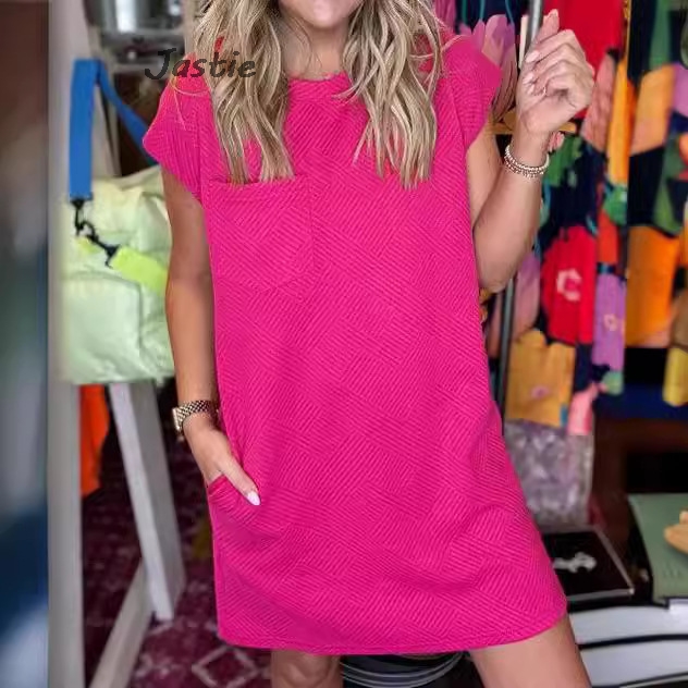 Casual Jurk Dames - Ronde Hals Zakje Korte Mouw Losse A-lijn Mini Polyester: S / Donkergrijs