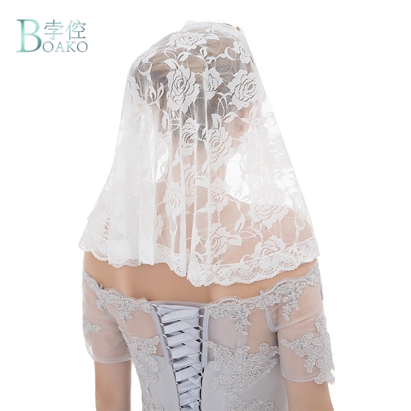 Kort hvid sort muslin bryllup blondeslør katolsk kirke blondeslør mantilla blusher slør  b40