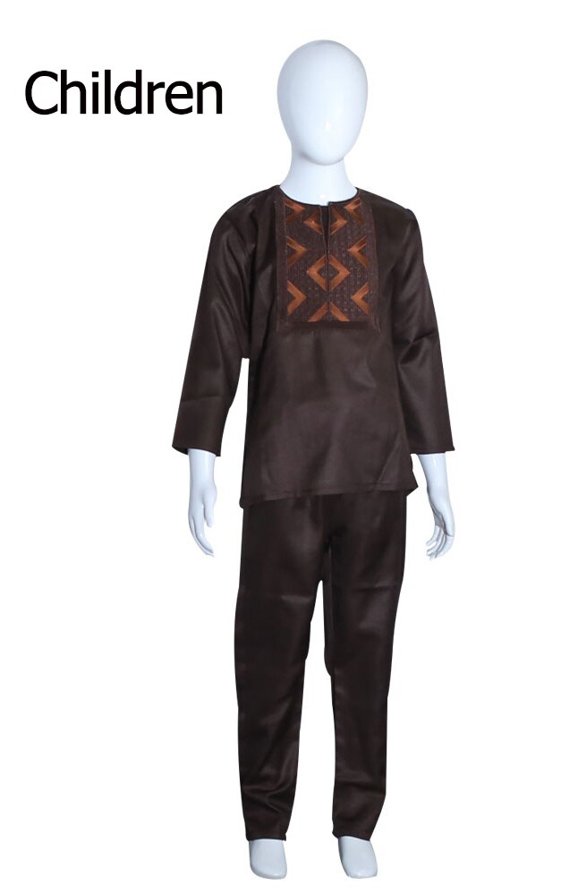 H&D African Children Boy Clothing Kids Dashiki Shirt Africa Ankara Dashiki Outfit Clothes Tops Pant Suits vetement africain: kid brown / XXXL