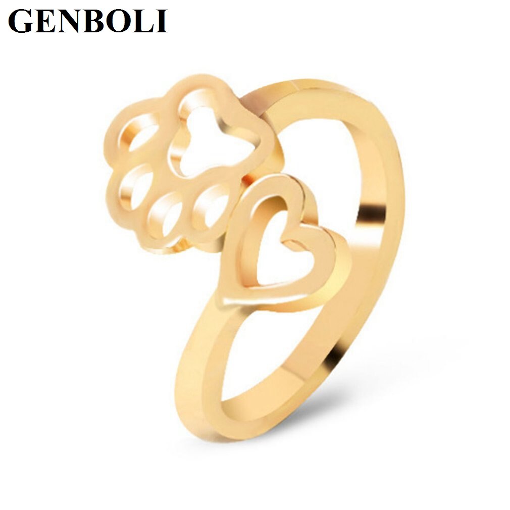 Latest Stylish Adjustable Hollow Metal Alloy Rings Dog Paw Heart Decoration Female Party Night Club Ring Jewelry