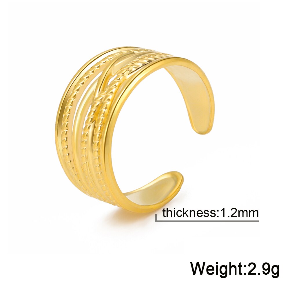 Skyrim 2022 Breed Twist Geometrische Ringen Voor Vrouwen Roestvrij Staal Verstelbare Open Finger Ring Mode-sieraden: Gold Color