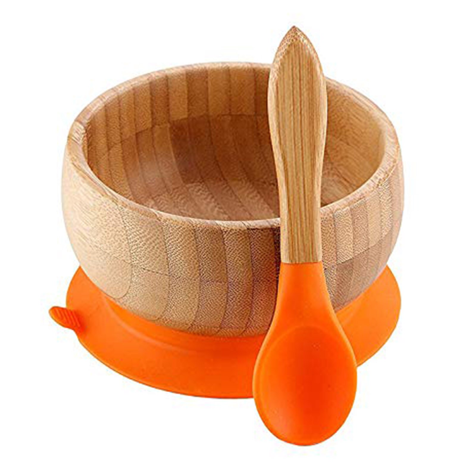 Cuchara de tazón para bebé, cubiertos de alimentación de bambú, inferior de succión libre de BPA, utensilios ecológicos para niños, vajilla de entrenamiento para bebé: Naranja
