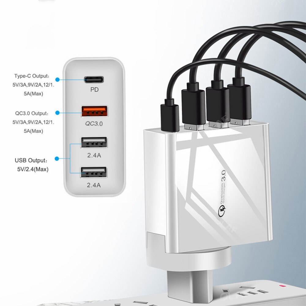 48W Multi Quick Charger Pd Type C Usb Charger Adapter Voor Samsung Iphone Huawei P20 Qc 3.0 Snel Muur charger Us Eu Uk Au Plug