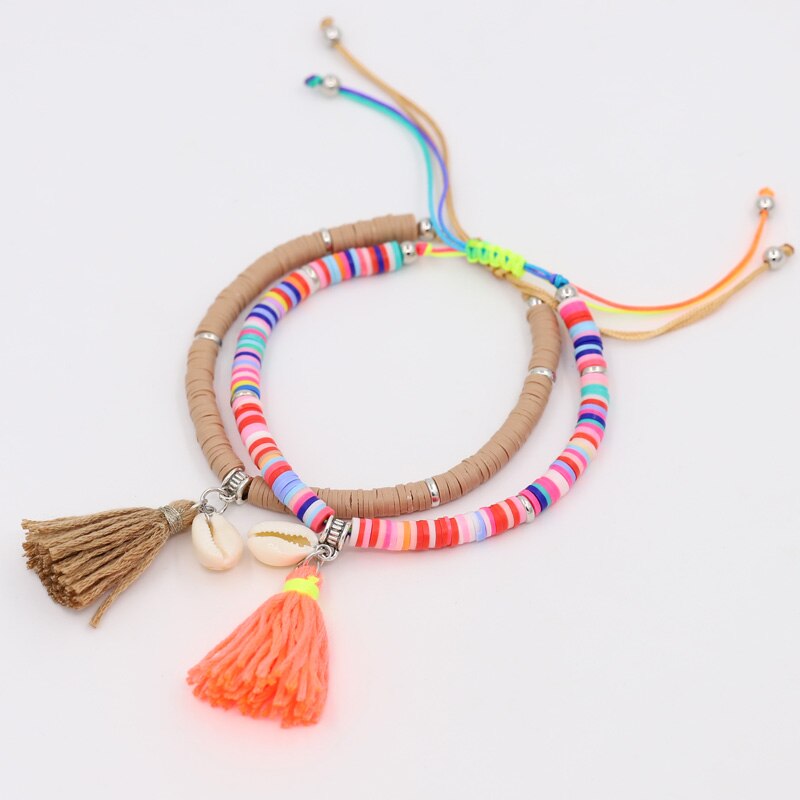 Enkelband Foot Strap Handgemaakte Sieraden Boho Kleurrijke Klei Shell Kwastje Enkelbanden Voor Vrouwen Meisjes Strand Accessoires