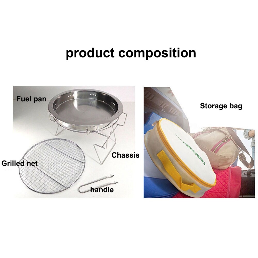 Round Portable Stainless Steel Folding Grill Firewood Charcoal Barbecue Grill Outdoor Camping Mountaineering Picnic BBQ Tools