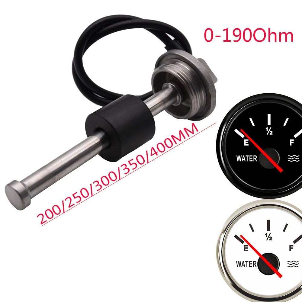 0-190Ohm 52MM Water Level Gauge Red Backlight Water Tank Level Indicator Meter with Fuel Level Sensor 200MM 250MM 300MM 400MM
