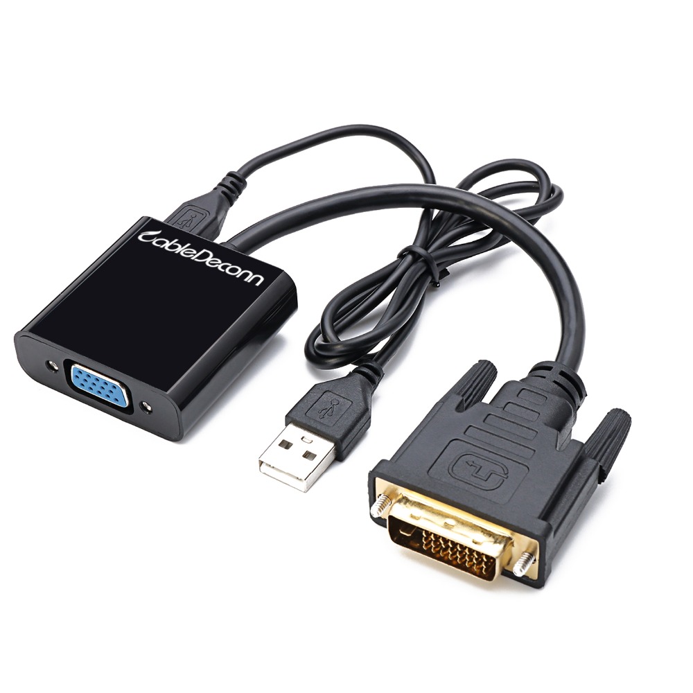 DVI-D 24 + 1 a VGA Full HD 1080P conector HDTV Cable con Micro Cable de alimentación USB para PC adaptador Monitor