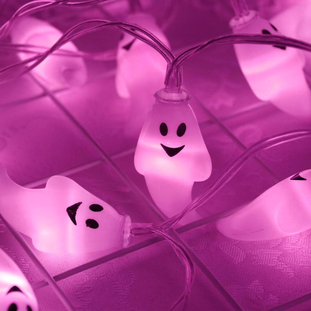 Mignon Halloween LED chaîne lumière fantôme crâne lumières décoratives fée LED guirlande extérieure intérieure décoration à piles JQ: Rose / 2.2m 20Leds