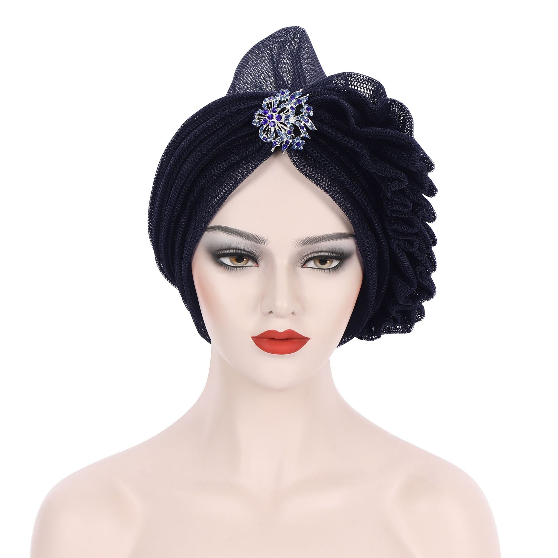 Couvre-chef africain en maille pour femmes, casquette Turban d&#39;été, couvre-chef prêt à porter, avec diamants exagérés, chapeau pour dames, gels de mariage, 2022: navy
