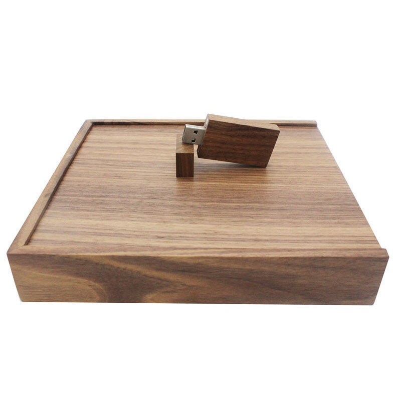 Shandian 1 stuks gratis logo walnoot foto uniek album hout usb + doos geheugenstick pendrive 8gb fotografie trouwstudio 170*170*35mm: 32gb / Walnoten doos