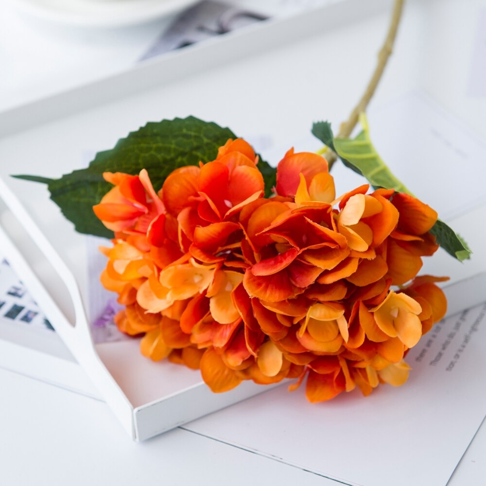 Siden hortensia höst år jul vas för heminredning tillbehör bröllop dekorativa växter billiga konstgjorda blommor: Orange