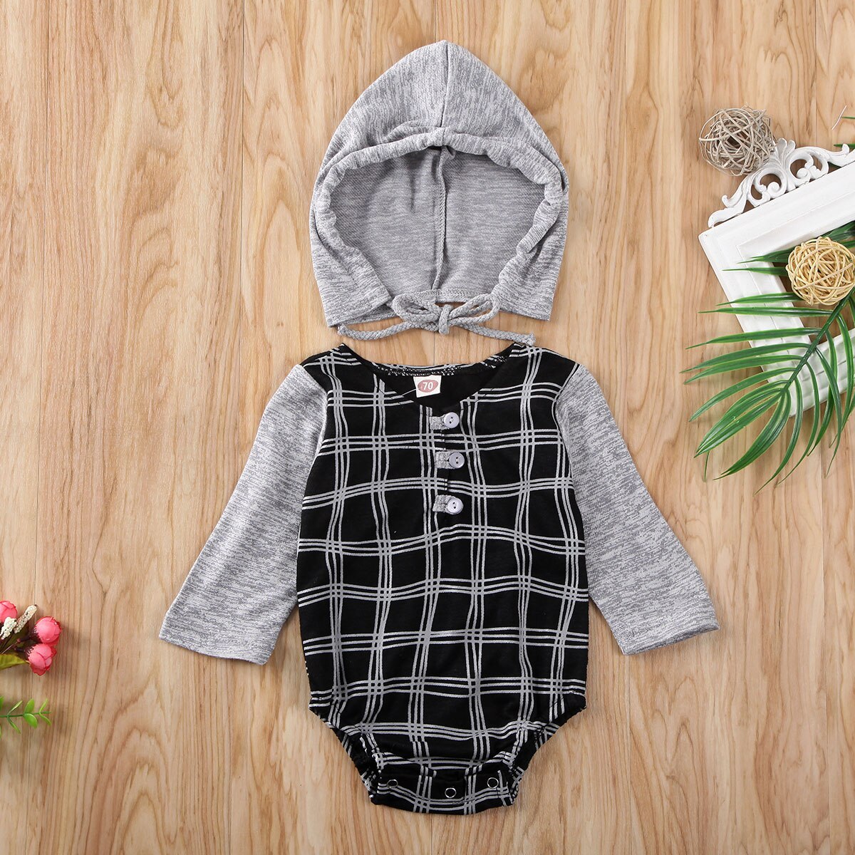 0-24m schattige baby rompertjes voor jongens en meisjes, katoenen jumpsuit met geruite print, bodysuit en hoed