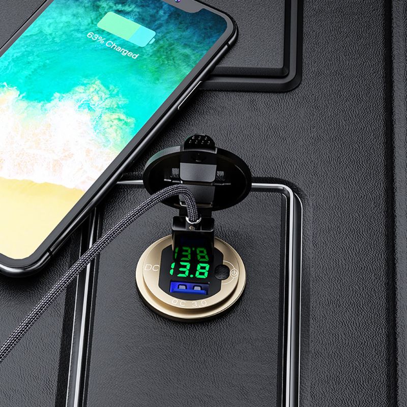 12V 24V Aluminium Waterdichte Dual QC3.0 Usb Fast Charger Stopcontact Led Voltmeter Schakelaar Kabel Voor Auto Marine truck Suv
