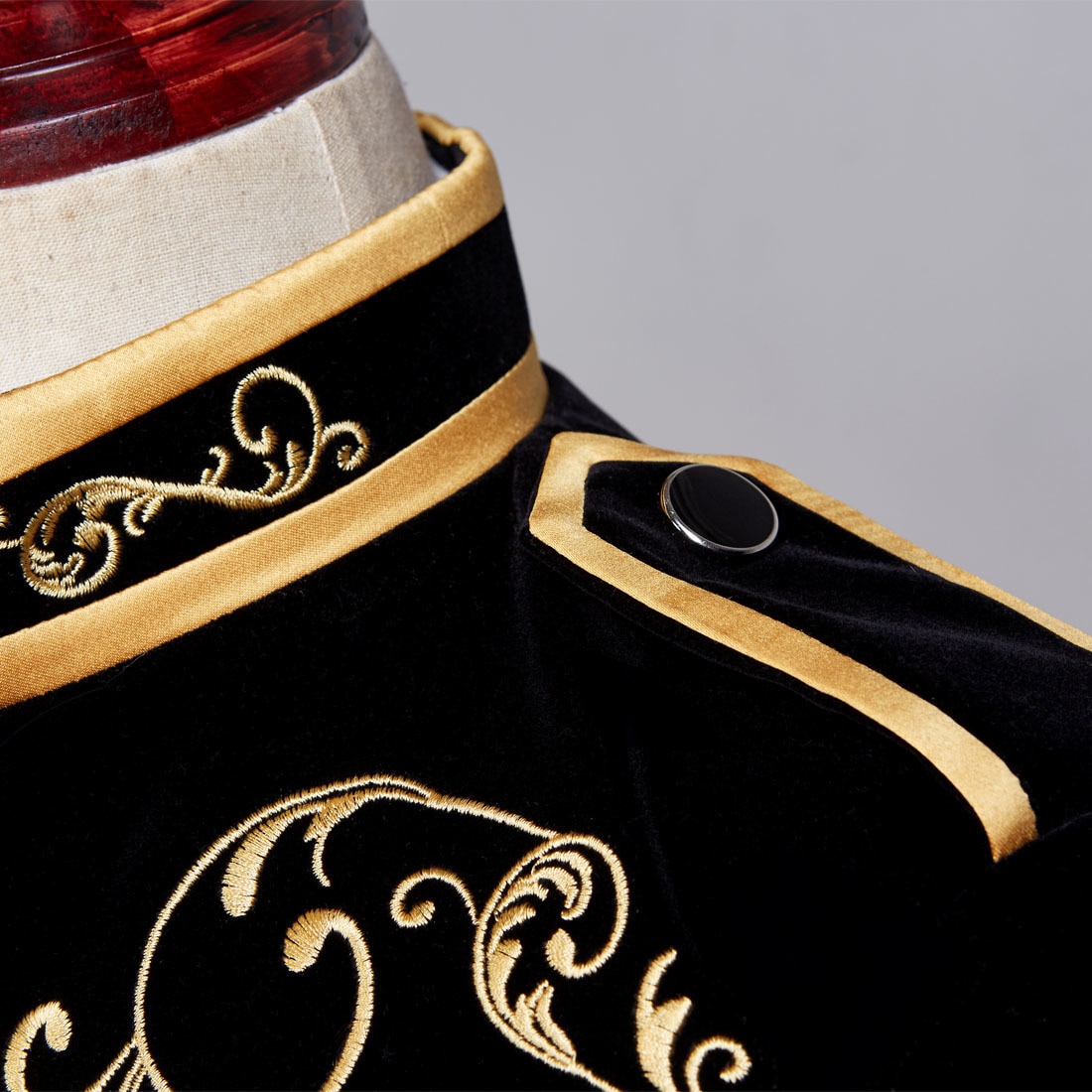 PYJTRL British Style Palace Prince Black Velvet Gold Embroidery Blazer Wedding Groom Slim Fit Suit Jacket Singers Coat