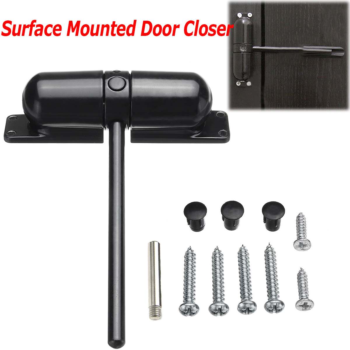 Surface Mounted Door Gate Closer Black Outdoor Spring Elastic Loaded Adjustable Door Closer