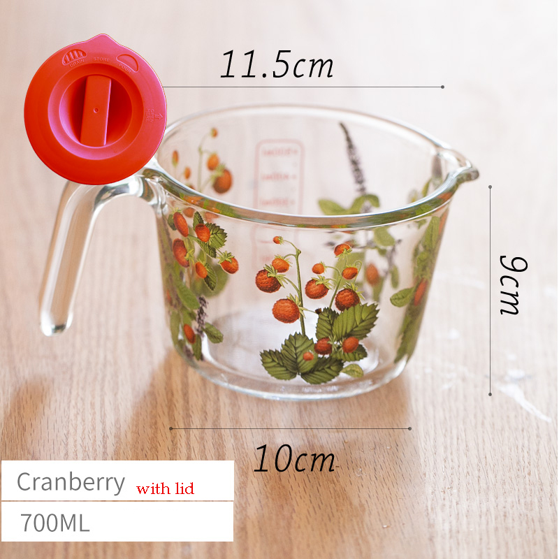 retro Blume Messbecher mit Deckel Glas Milch Saft Tasse mit Skala Messgläser Haushalt Küche Spielereien Backen Kochen Werkzeug: dunkel Grau