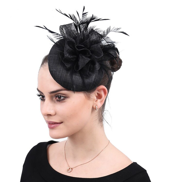 FS Ladies Hats Fascinator Feather Wedding Hat British Retro Top Hat Bridal Church Fedora Pillbox Hat Chapeau Femme: Black