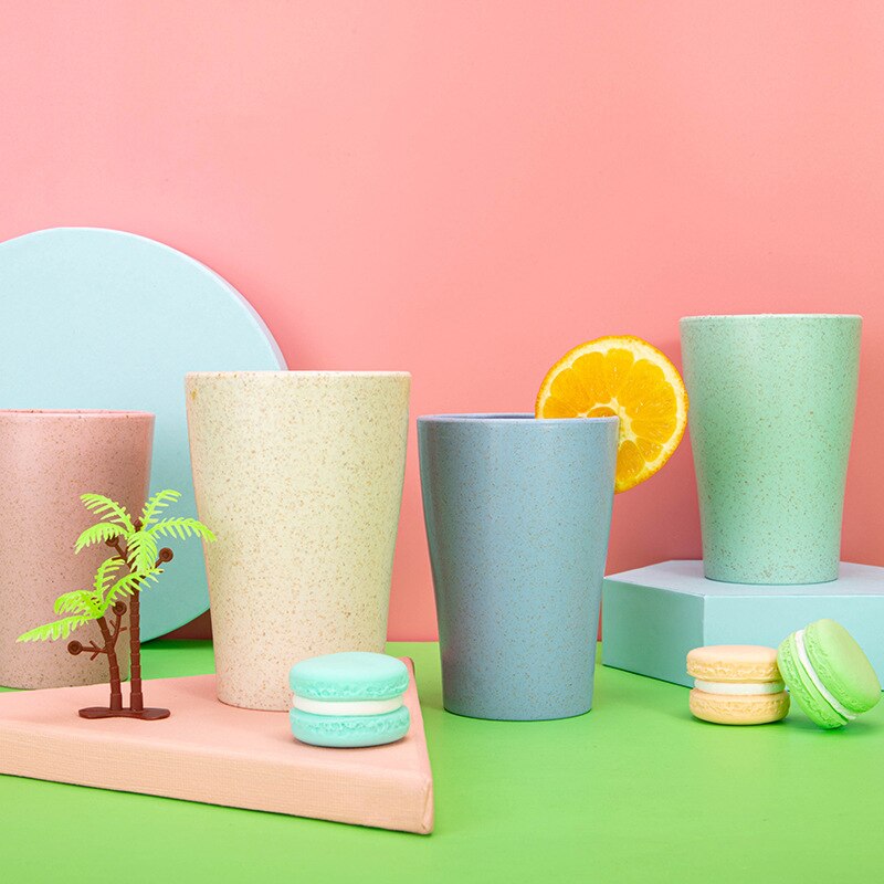 6Pcs/set Baby Feeding Dishes Wheat Straw Eco-friendly Dinnerware With Bowl Cup Plate Kids Spoon Fork Chopstick Tableware MBG0553
