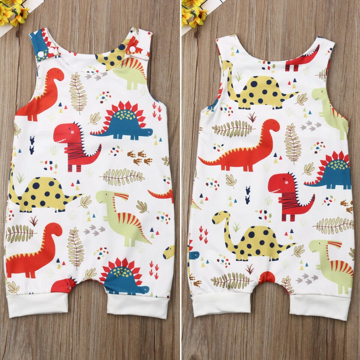 0-24M Zomer Pasgeboren Baby Jongen Meisje Kleding Leuke Dinosaurussen Print Mouwloze Romper Jumpsuit Een Stuk Outfit sunsuit