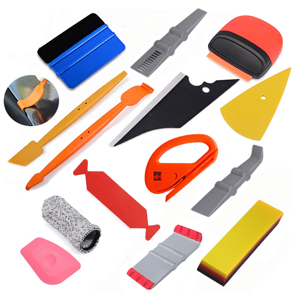FOSHIO-raclette de voiture, autocollant de nettoyage, enveloppe vinyle, Film en Fiber de carbone, Kit d'outils, accessoires de voiture, magnétique, outils de teinture de vitres