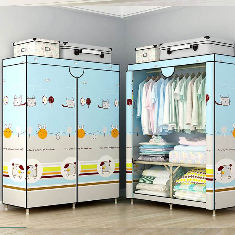 Free install Folding Wardrobe Simple Metal Iron Coat Rack Floor Shelf Standing Clothes Hanging Storage Bedroom Furniture szafa