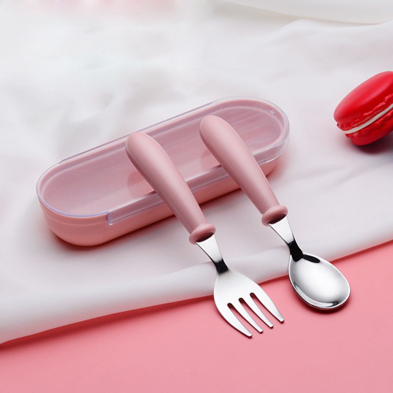 Conjunto de tenedor cuchara de alimentación para bebé, vajilla de acero inoxidable para niño pequeño, cubiertos para niño con caja antipolvo, 2 unids/lote