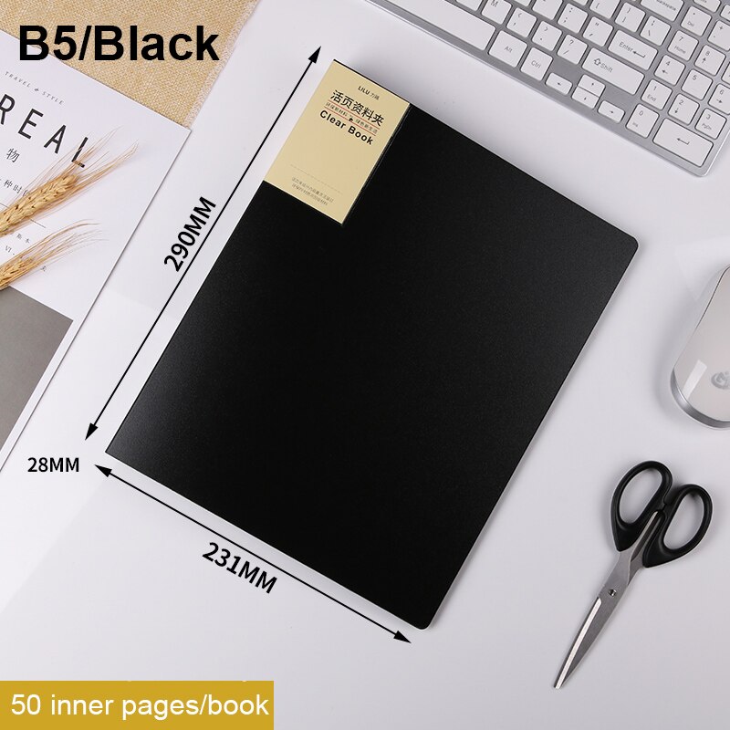 Loose Leaf Folder A3/A4/B5/A5 Transparent Detachable Folder Inner Core Document Bag Picture Storage Collection Book: B5 Black 26 holes