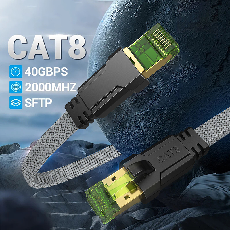 CYANMI Ethernet Cable CAT8 40Gbps Nylon Braided Network Lan Cord for PC Modem Laptop PS 5 Router RJ45 Flat Cat 8 Ethernet Cable: Lavender / <=0.8m