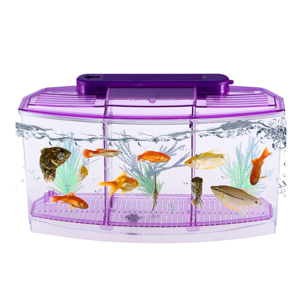 Mini Fish Tank Self-Cleaning Desktop Mini Ecological Goldfish Tank Square Hatching Seedlings Aquariums for Home Shop (Purple)