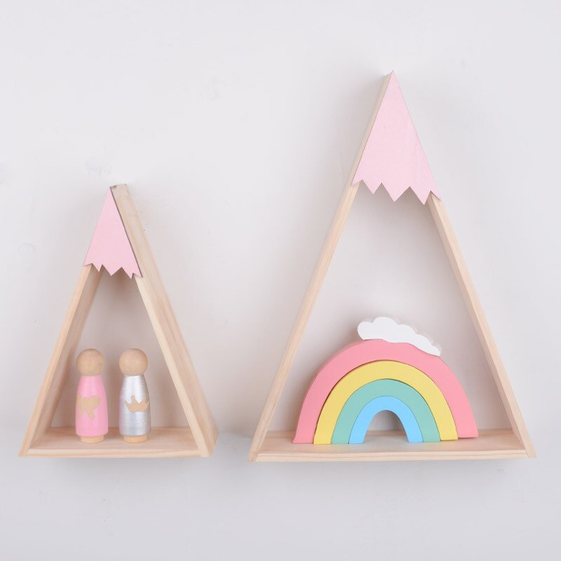 Estante de pared de madera para decoración del hogar, repisa flotante de estilo nórdico para habitación de bebé, montaña y nieve, JJJSN11451, 2 unids/set