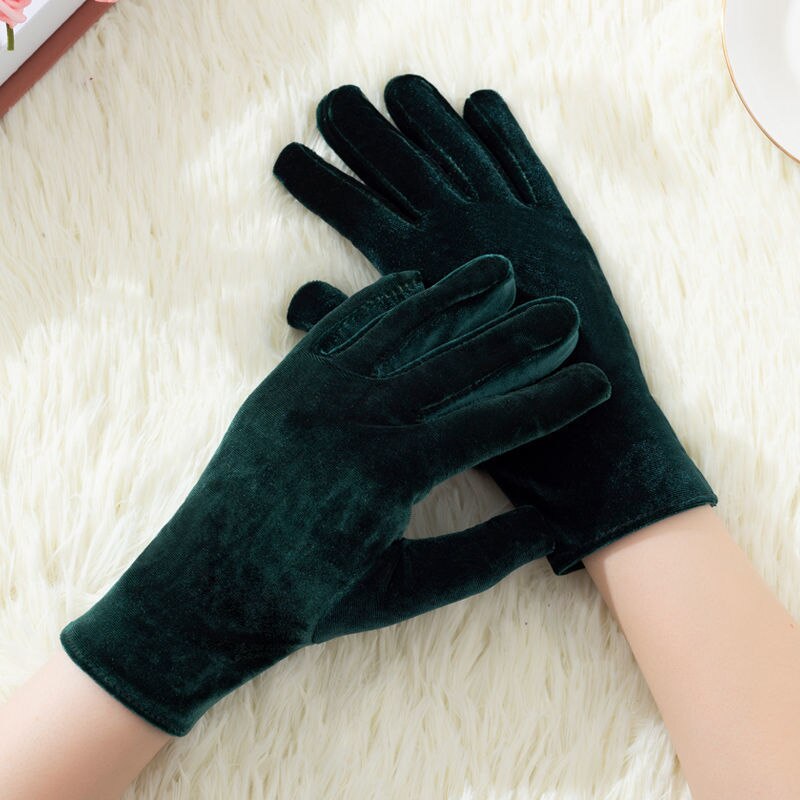 Handschuhe Frauen Lila Burgund Schwarz Kaffee Grün Samt Handschuhe Elastische Verein Leistung Formale Party Kleid Handschuh Finger Guantes