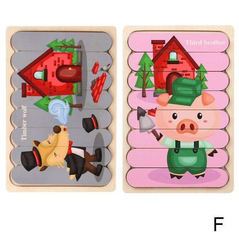 1pc Kids Wooden Toy Double-sided 3d Puzzle Stories Strip Puzzle Stacking Jigsaw Montessori Toy for Children Education