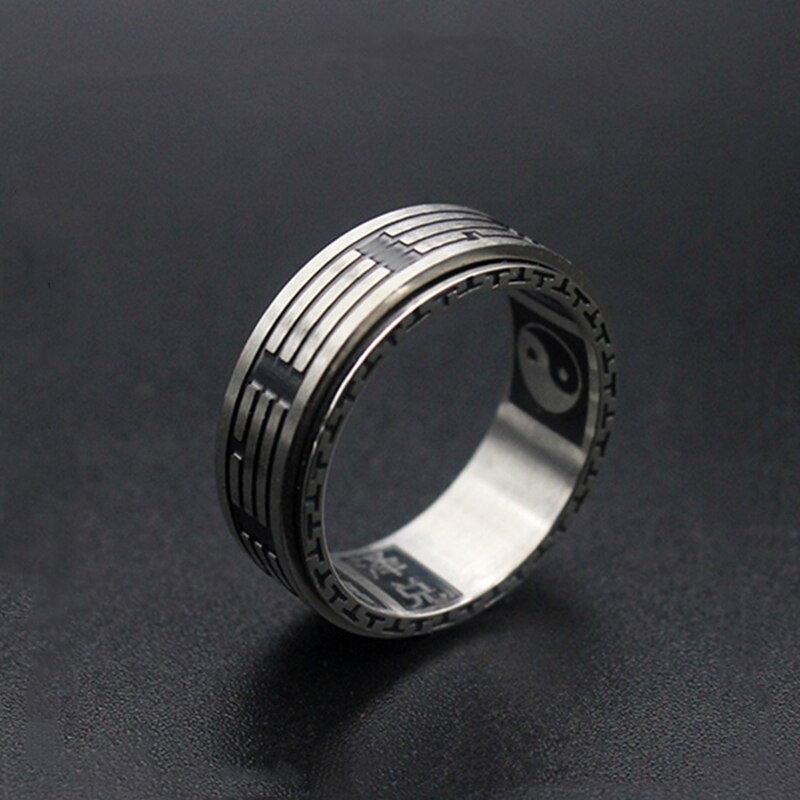 Anillo básico giratorio de 8mm para hombre, acero inoxidable, Vintage, Tai Chi, Mantra, negro, Spinner, Punk, joyería de la suerte