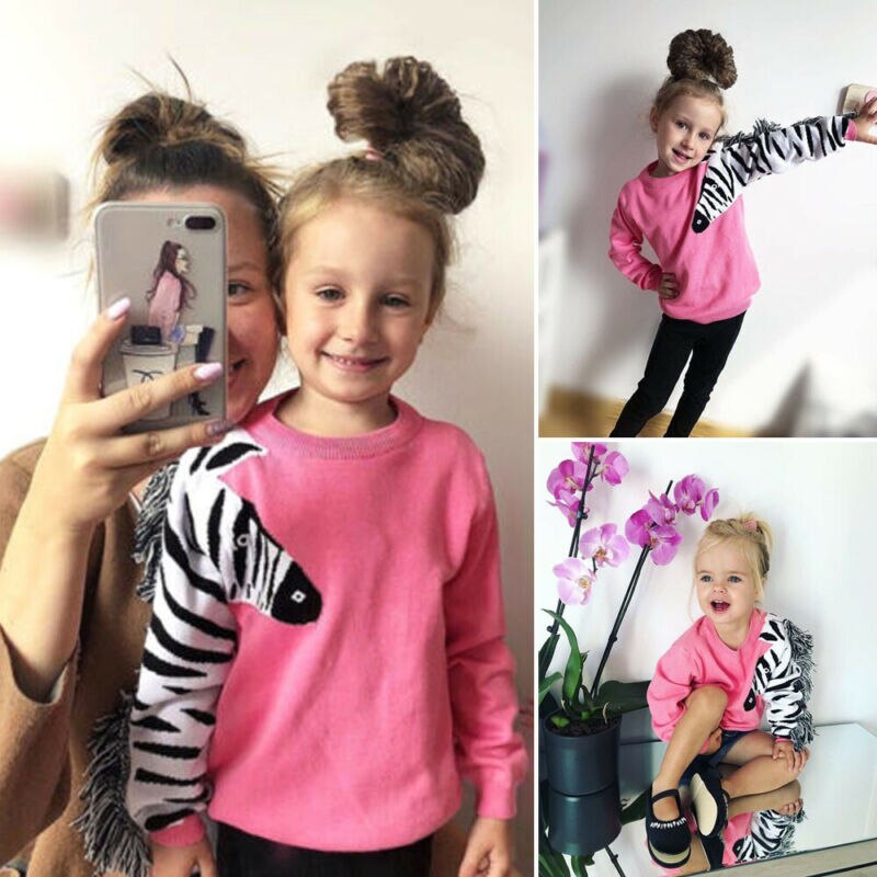 1-6Years Kids Tassels Toddler Baby Girls Outfits 3D Zebra Sleeve Top T-shirt Sweatshirt Clothes