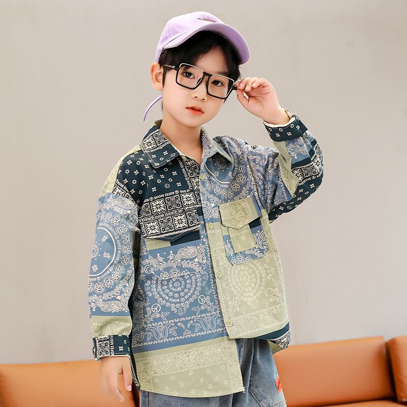 Camisas manga larga para escolares de niños, ropa de algodón con cuello vuelto, Tops estampados para niños de 5, 7, 9, 11, 13, 14 años