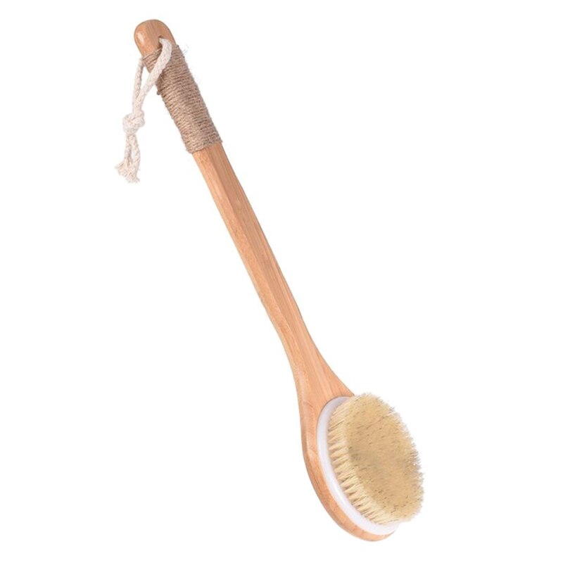 Douche Massage Borstel Met Natuurlijke Haren Lange Houten Handvat Bath Body Brush Voor Nat Of Droog Borstelen Exfoliërende Huid