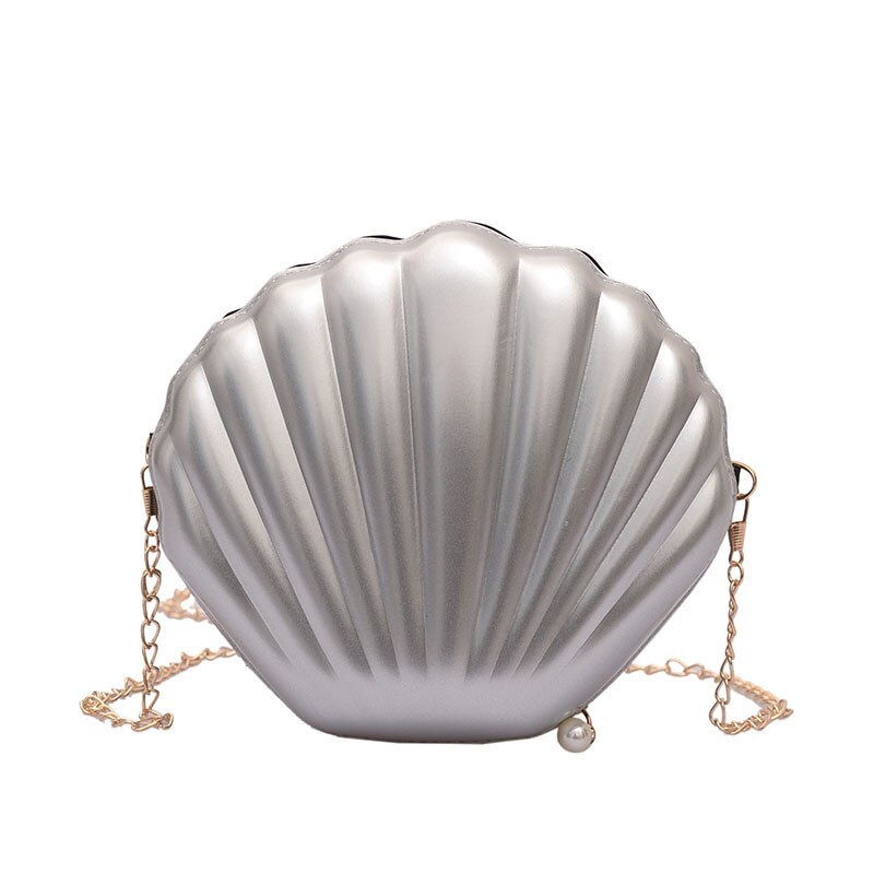 Shell Bag Chain Shoulder Solid Color Handbags Women Small PVC Crossbody Bags: silver