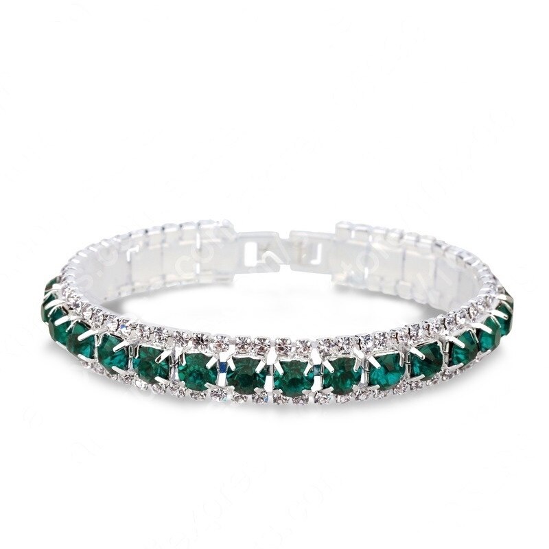 925 Sterling Zilver Silve Vrouwen Klassieke Sieraden Clear Red Cubic Zirkoon Armband &amp; Bangle: diamond green