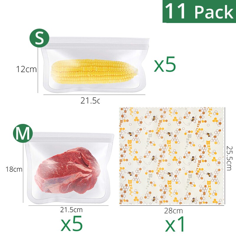 Food Storge Bags, Reusable Zero waste Airtight Seal Sandwich & Snacks & Fruit & Lunch Preservation Bags, Kitchen Tools: 5S x 5M x 1Food Wrap