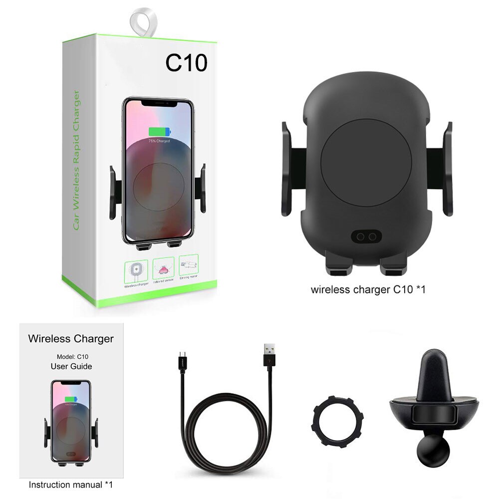 Snelle Auto Draadloze Oplader Automatische Auto Air Vent Oplader voor iPhone X XS 8 7 Samsung S9 S8 Plus met sensor Infrarood inductie: C10 with Air Vent