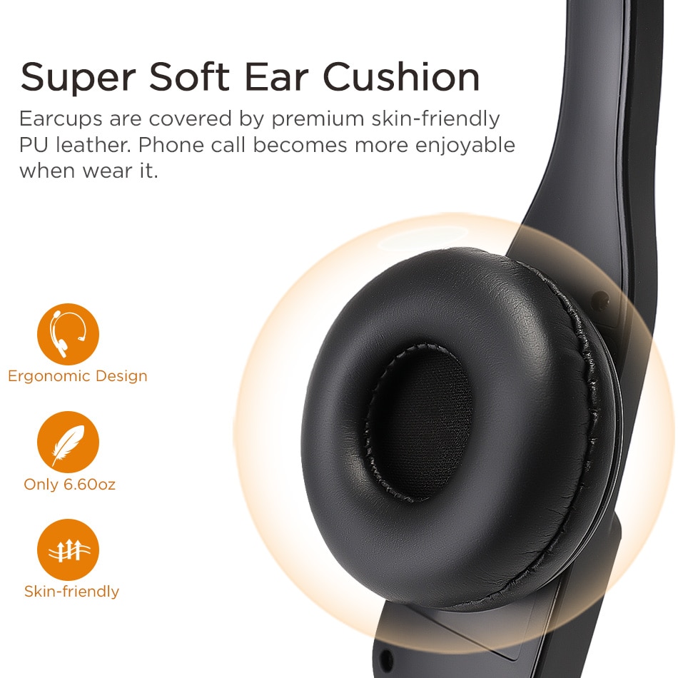 AUSDOM BW01 Wireless Bluetooth 5.0 Telephone Headset With Noise Cancelling Mic 22H Talking Time For Call Center PC Phone