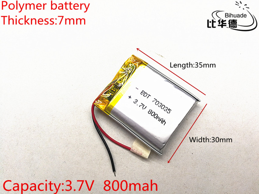 1 stks/partij 3.7 V 800 mAh 703035 Lithium Polymeer Li-Po li ion Oplaadbare Batterij cellen Voor Mp3 MP4 MP5 GPS PSP